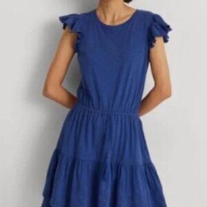 Lauren Ralph Lauren Eyelet Jersey Dress Soft Sapphire Sx 6 NWT